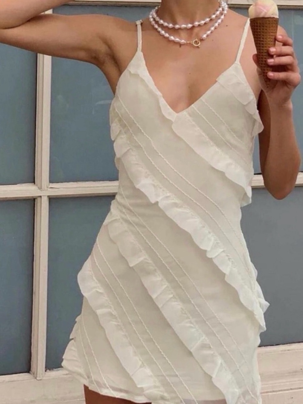 Princess Polly Pale Yellow Slip Ruffle Dress with Delicate Diagonal Detail